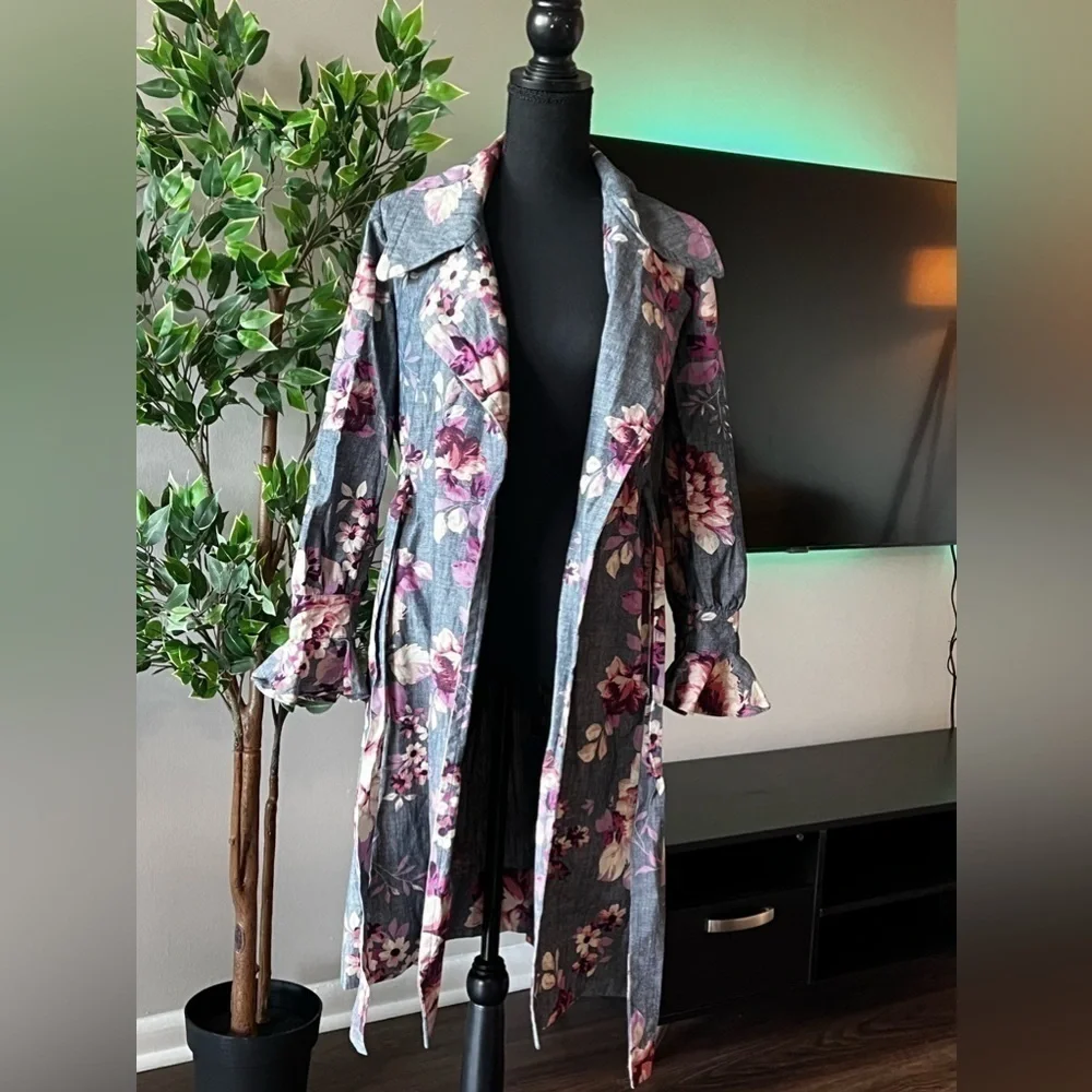 Jill Stuart Jacket/Coat Denim Floral Print Sz xs